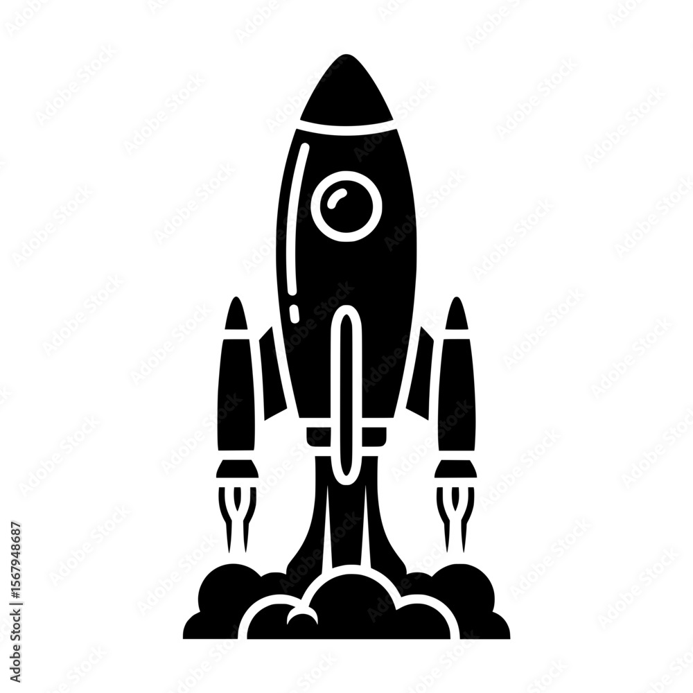 A minimalist vector illustration depicting a rocket being launched, with smoke billowing beneath it. A minimalist vector illustration depicting a rocket being launched, with smoke billowing beneath it.