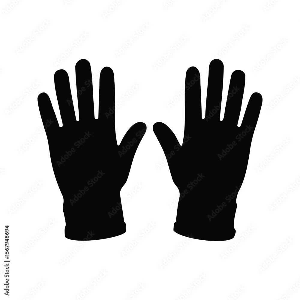 Obraz premium Isolated black silhouette image of two hand gloves on a white background