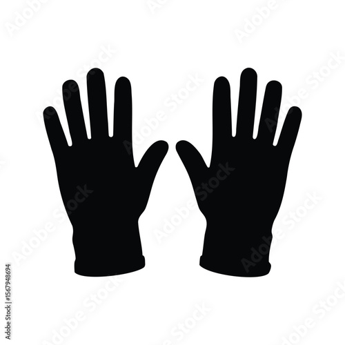 Isolated black silhouette image of two hand gloves on a white background