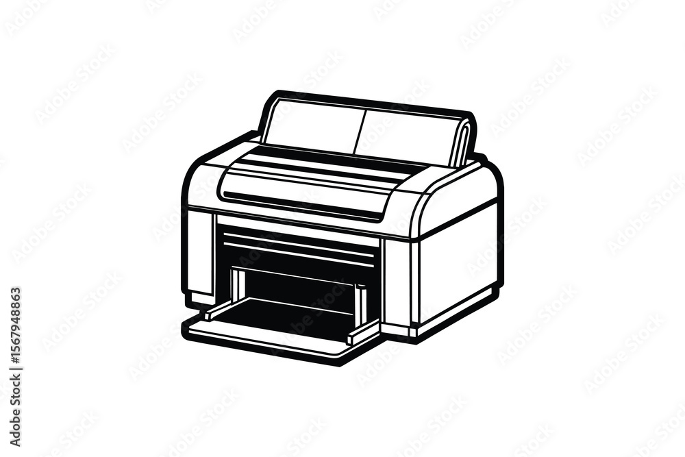 Printer Machine Illustration in Black and White Silhouette Printer Machine Illustration in Black and White Silhouette