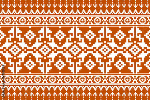 Geometric pixelated ethnic patterns in orange and white hues geometric ethnic pattern