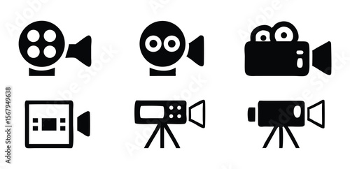 Modern Black Vector Icon Set for Film and Camera Design