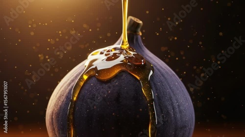 Honey dripping down a fresh fig. Healthy, raw, and tasty food.