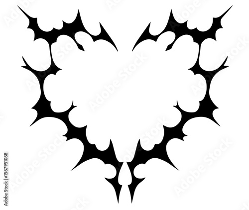 Symmetrical black ink blot in the shape of a heart, Rorschach-like stain, emotional duality, love and darkness