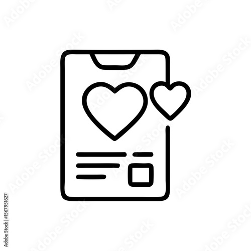 Outline Icon of Love Letter or Romantic Message with Heart Symbols