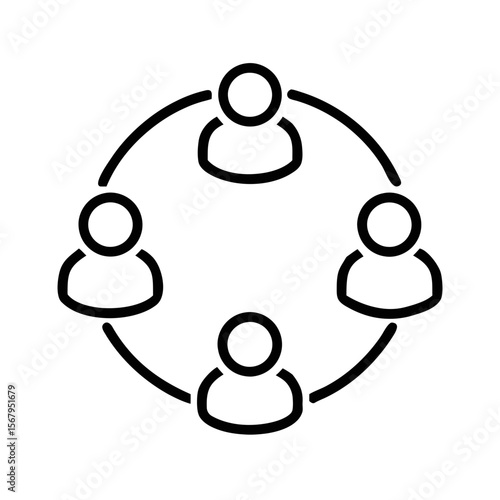 Team Collaboration Icon with People in Circle Outline Vector