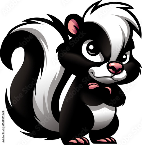 Cartoon little sneaky skunk. Vector drawing