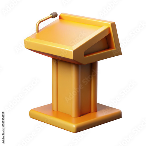 3d golden podium with microphone isolated on transparent background