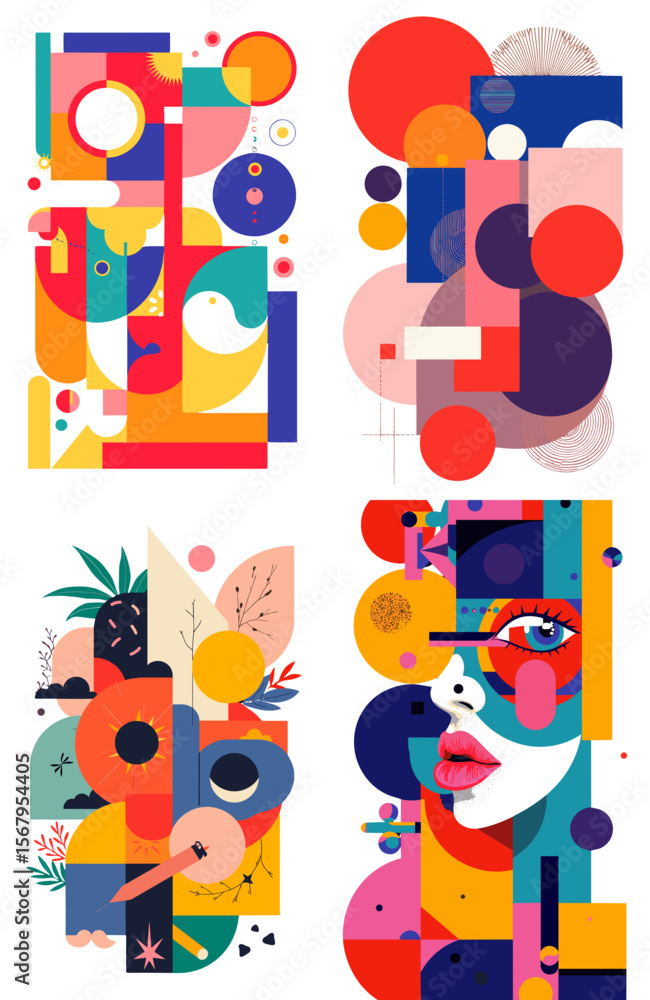 Naklejka premium Colorful digital collage art with abstract shapes on a transparent background