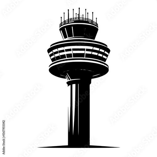 Black and White Vector Silhouette of a Control Tower Only