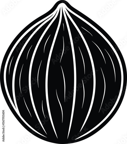 Whole nutmeg silhouette black and white illustration