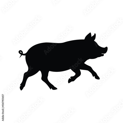 Silhouette of a galloping pig isolated on a white background image