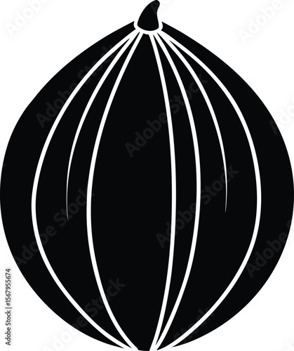 Whole nutmeg silhouette black and white illustration