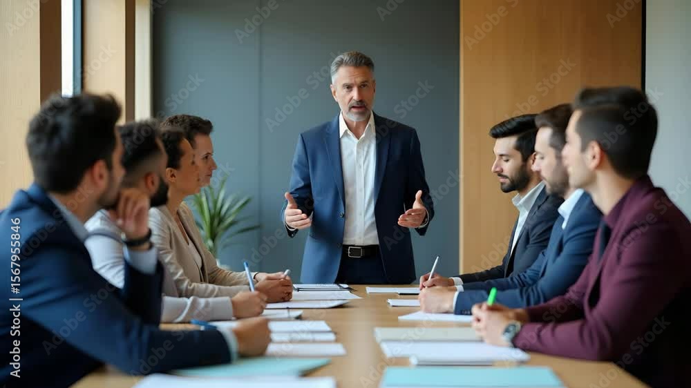 Flat Vector Illustration of a Mature Mentor Manager Leading a Multicultural Executive Team Meeting in a Boardroom - Business Strategy Discussion Flat Vector Illustration of a Mature Mentor Manager Leading a Multicultural Executive Team Meeting in a Boardroom - Business Strategy Discussion