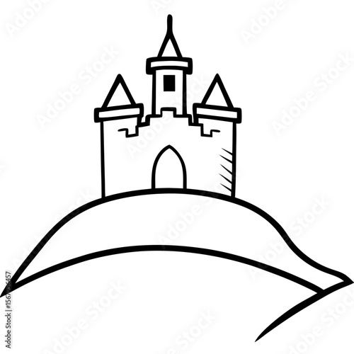 Castle on a hill line art vector illustration 
