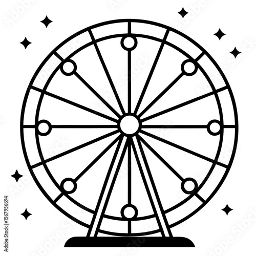 Ferris wheel at night line art vector illustration 