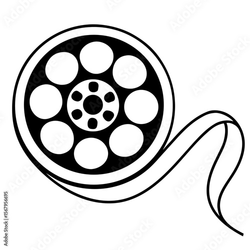 Film reel unwinding line art vector illustration 