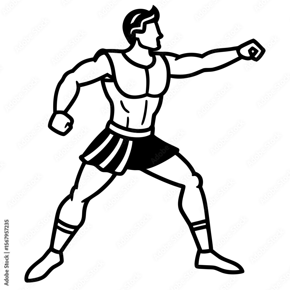 Fototapeta premium Roman gladiator in stance line art vector illustration