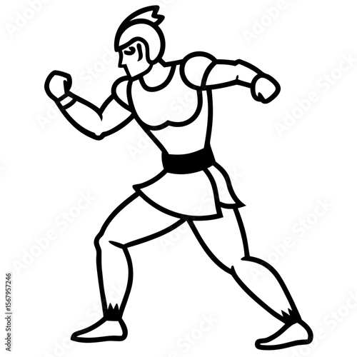 Roman gladiator in stance line art vector illustration