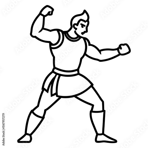 Roman gladiator in stance line art vector illustration