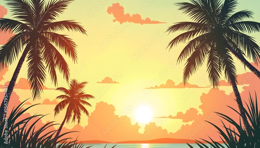 Sunset Silhouette Palm Trees Tropical Beach Vacation Sunset Silhouette Palm Trees Tropical Beach Vacation