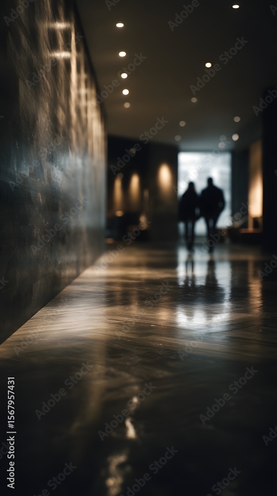 Elegant and minimalist modern condo lobby with soft lighting Elegant and minimalist modern condo lobby with soft lighting
