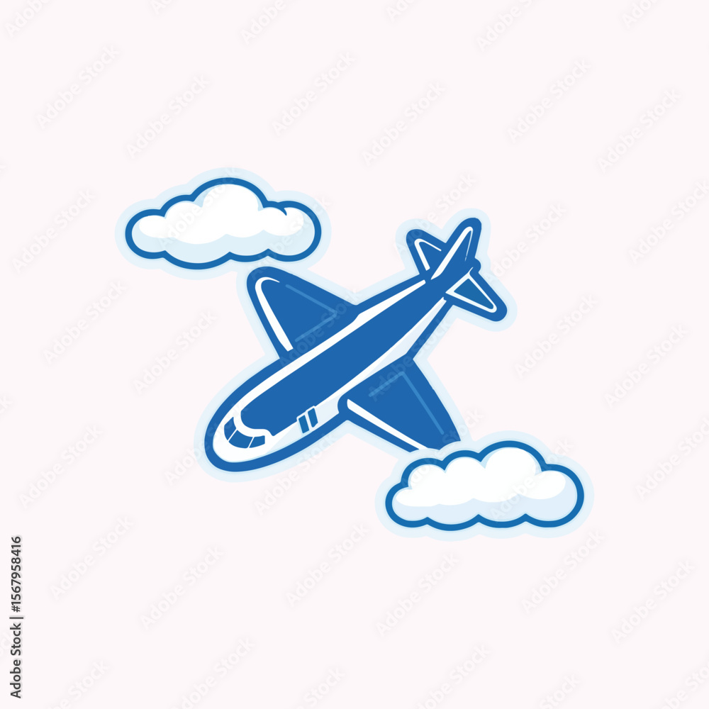 Fototapeta premium Blue Airplane Flying in Clouds Vector.