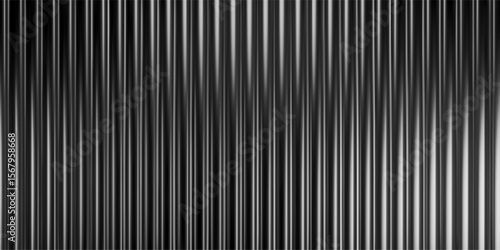 3d glass background with ribbed texture and gradient light effect. Abstract black line pattern for vertical wall panel or window design. Translucent prism reflection with wavy liquid overlay.