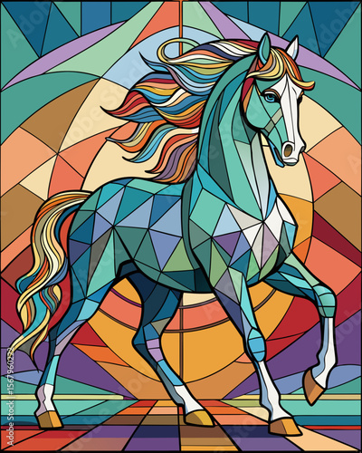 all Horse , Stained Glass Style, Full body	