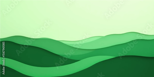 Abstract green background with rolling waves and a clear sky, illustrating a natural summer landscape