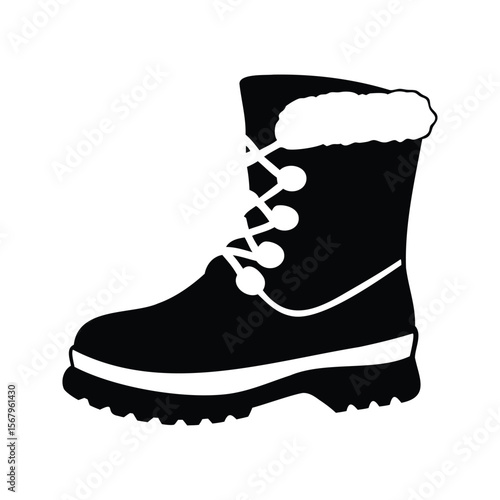 Detailed silhouette of a winter boot with fur trim and laces