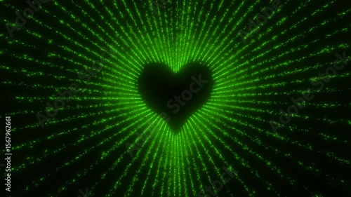 Glittering Heart with Emitting Abstract Green Particles

