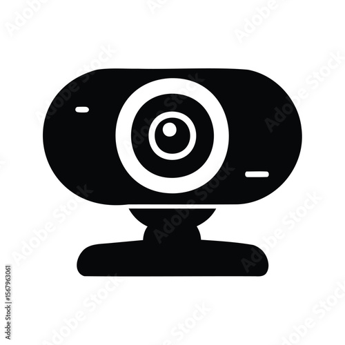 Black and white icon of a standard webcam with its stand