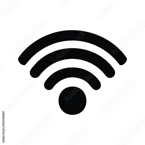 Black and white WiFi symbol denoting wireless internet access connection availability