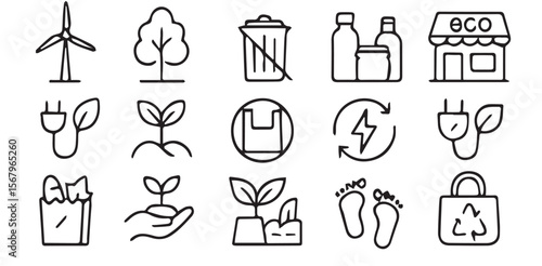 Green Living Icons: Sustainability, Energy, Nature, Recycling, Eco-Friendly
