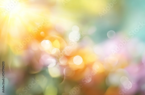 Blurred, vibrant, sunlit bokeh.  Soft pastel colors