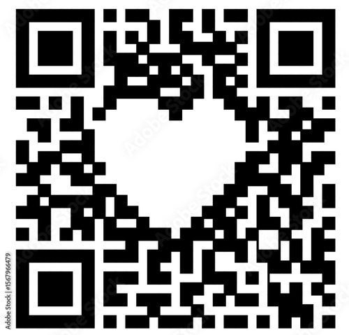 pixel-art QR code with heart shape in center, combining digital scanning technology with emotional expression,  tech-enhanced communication, love messages, modern marketing