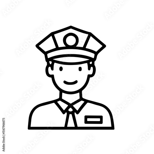 Simple illustration of a smiling police officer wearing a uniform hat.