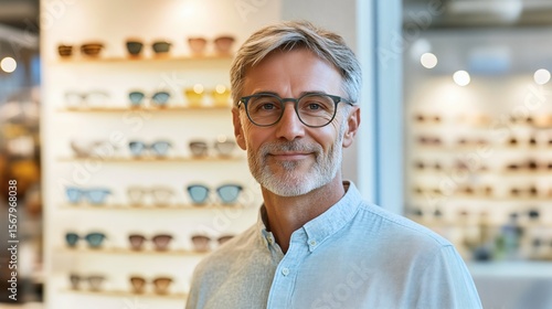 Un opticien lunetier souriant dans son magasin de lunettes