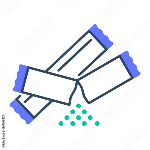 Sugar sticks icon. sugar packet, sugar, sweetener, sachet, condiment, cafe, single-use, stir, beverage. Vector Icon Illustration