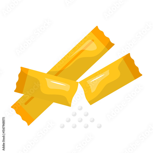Sugar sticks icon. sugar packet, sugar, sweetener, sachet, condiment, cafe, single-use, stir, beverage. Vector Icon Illustration