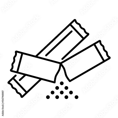 Sugar sticks icon. sugar packet, sugar, sweetener, sachet, condiment, cafe, single-use, stir, beverage. Vector Icon Illustration
