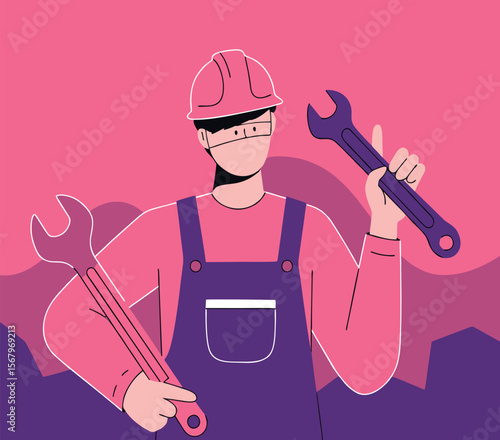 Vetor colorido de profissional da mecânica pronto para o trabalho.