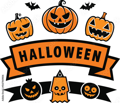 Pack of halloween badges in vintage style  Vector