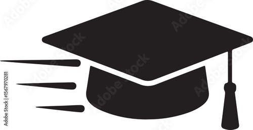 Black graduation cap with tassel, diploma, and mortarboard icon for academic success and university education