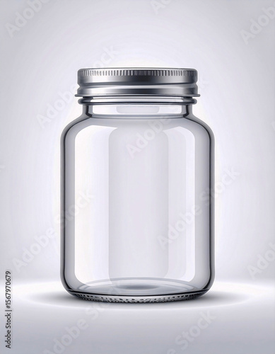 Empty Clear Glass Jar with Silver Lid