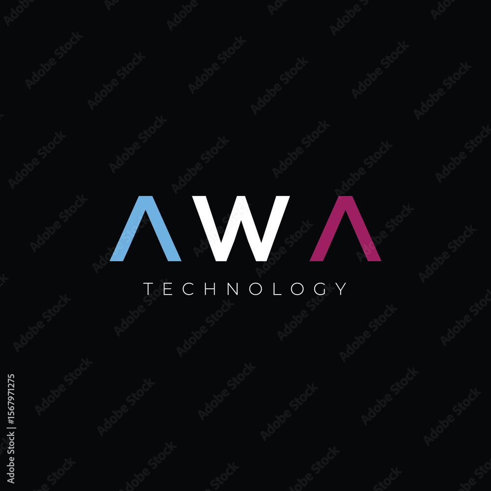 Fototapeta premium A W A technology brand company logo design vector