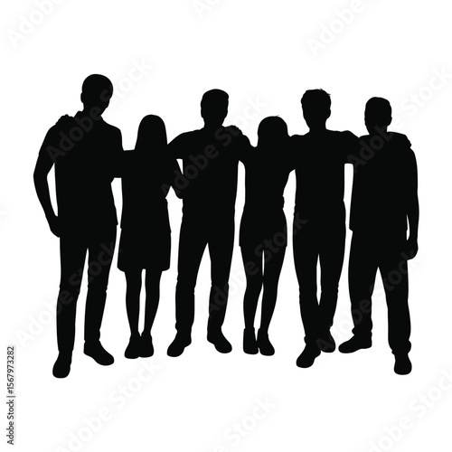 Diverse group of friends standing together with arms around each other