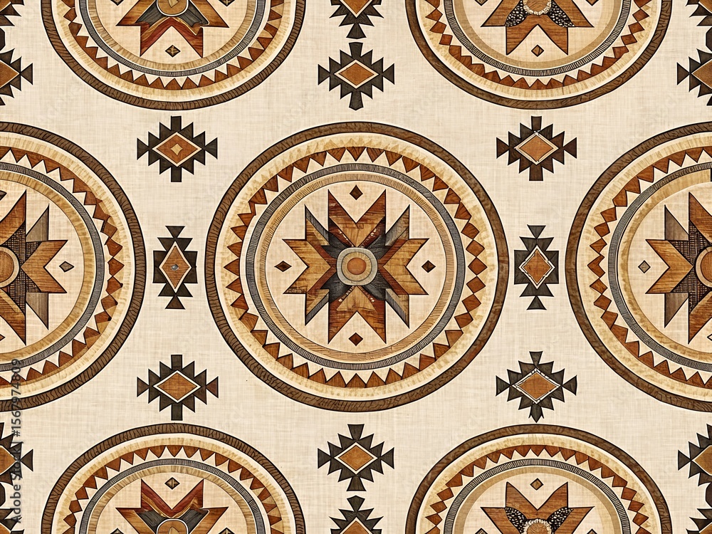 Intricate geometric native american inspired circular pattern with earth tones Intricate geometric native american inspired circular pattern with earth tones