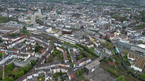 Aerial view around the old town of the city Wuppertal on a sunny autumn afternoon in Germany.